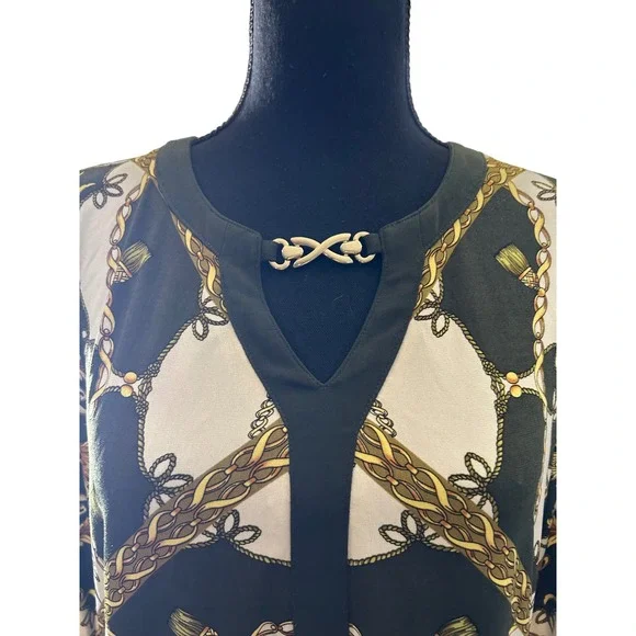 Susan Graver Womens XS Tunic Top V Neck Gold Accent Long Sleeve - Picture 2 of 8